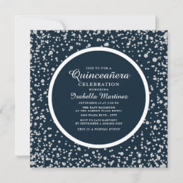 Navy Blue Silver Diamond Glitter Quinceañera Kaart