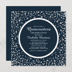 Navy Blue Silver Diamond Glitter Quinceañera Kaart