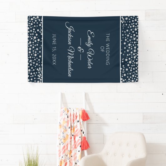 Navy Blue Silver Diamond Glitter Wedding Spandoek (Insitu)