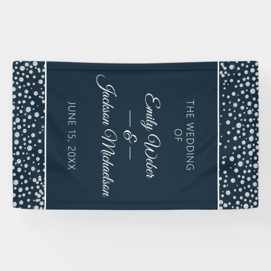 Navy Blue Silver Diamond Glitter Wedding Spandoek (Horizontaal)