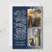 Navy Blue Silver Double Graduation Party Kaart (Voorkant)