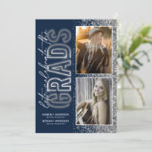 Navy Blue Silver Double Graduation Party Kaart (Staand voorkant)