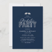 Navy Blue Silver Double Graduation Party Kaart (Achterkant)