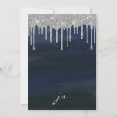 Navy blue Silver druipt script bruiloft Kaart (Achterkant)