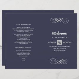 Navy blue | Silver Elegant Folded Wedding Programm
