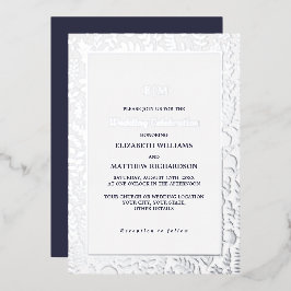 Navy blue | Silver Elegant Luxury Wedding Folie Uitnodiging