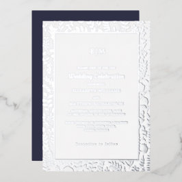 Navy blue | Silver Elegant Luxury Wedding Real Folie Uitnodiging