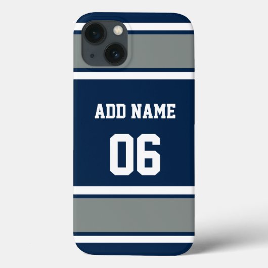 Navy Blue, Silver en White Sports Stripe Case-Mate iPhone Case (Achterkant)