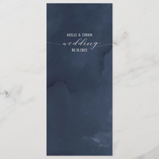 Navy Blue Silver Fancy Calligrafiescript Weddensch Menu (Achterkant)