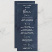 Navy Blue Silver Fancy Calligrafiescript Weddensch Menu (Voorkant / Achterkant)
