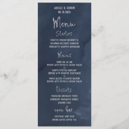 Navy Blue Silver Fancy Calligrafiescript Weddensch Menu