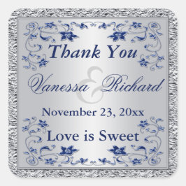 Navy Blue Silver FAUX Folie Huwelijksgunst Sticker