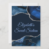 Navy Blue & Silver Faux Glitter Agate Sweet 16 Bedankkaart (Achterkant)