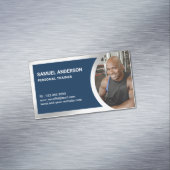 Navy Blue Silver Fitness Personal Trainer Foto Magnetisch Visitekaartje (Voorbeeld)