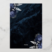 Navy Blue Silver Floral Elegant Wedding Folie Uitnodiging (Achterkant)