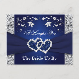 Navy Blue, Silver Floral Hearts Recept Kaart