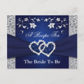 Navy Blue, Silver Floral Hearts Recept Kaart (Voorkant)