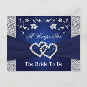 Navy Blue, Silver Floral Hearts Recipe Card Briefkaart