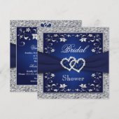 Navy Blue, Silver Floral, Hearts Vrijgezellenfeest Kaart (Voorkant / Achterkant)