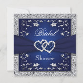 Navy Blue, Silver Floral, Hearts Vrijgezellenfeest Kaart (Voorkant)