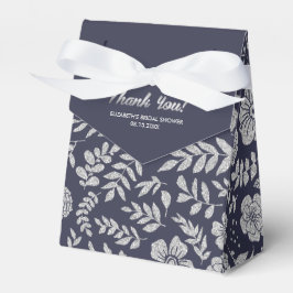 Navy Blue Silver Floral Pattern Vrijgezellenfeest Bedankdoosjes