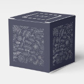 Navy blue | Silver Floral Pattern Wedding Bedankdoosjes (Voorkant Zijde)