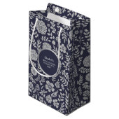 Navy Blue Silver Floral Vrijgezellenfeest Hartelij Klein Cadeauzakje (Voorkant Gekanteld)