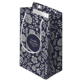 Navy Blue Silver Floral Vrijgezellenfeest Hartelij Klein Cadeauzakje