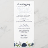 Navy Blue Silver Floral Waterverf Wedding Programmakaart (Achterkant)