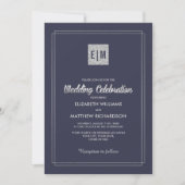 Navy blue | Silver Floral Wedding Kaart (Voorkant)