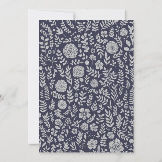 Navy blue | Silver Floral Wedding Kaart (Achterkant)