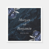 Navy Blue Silver Floral Wedding Servet (Voorkant)