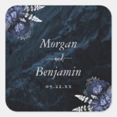 Navy Blue Silver Floral Wedding Vierkante Sticker (Voorkant)