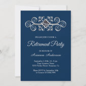 Navy Blue Silver Flourish Diamond Retirement Party Kaart (Voorkant)