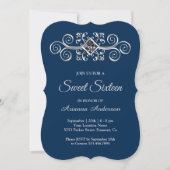 Navy Blue Silver Flourish Diamond Sweet Sixteen Kaart (Voorkant)