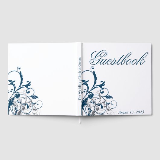 Navy Blue Silver Flourish gastenboek (Volledig)