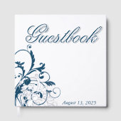 Navy Blue Silver Flourish gastenboek (Voorkant)