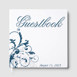 Navy Blue Silver Flourish gastenboek