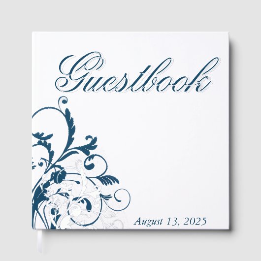 Navy Blue Silver Flourish gastenboek (Voorkant)