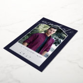 Navy Blue Silver Foil Foto Afstuderen Folie Uitnodiging (Gedraaid)