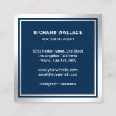 Navy Blue Silver Foil Home Logo Real Estate Agent Vierkante Visitekaartje (Achterkant)