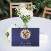 Navy Blue Silver-fotosparkles bruiloft Gastenboek