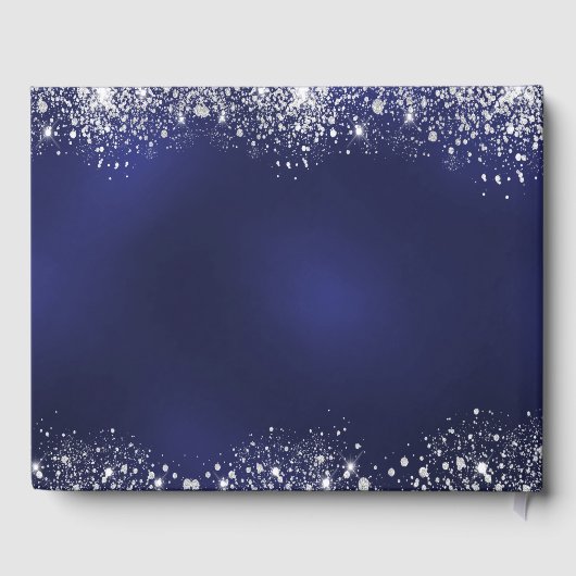 Navy Blue Silver-fotosparkles bruiloft Gastenboek (Achterkant)
