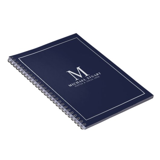 Navy Blue Silver - gepersonaliseerd monogram en na Notitieboek (Rechterzijde)