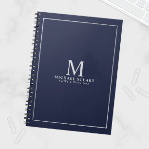 Navy Blue Silver - gepersonaliseerd monogram en na Notitieboek