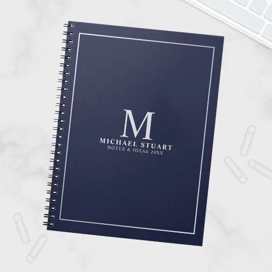 Navy Blue Silver - gepersonaliseerd monogram en na Notitieboek