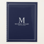 Navy Blue Silver - gepersonaliseerd monogram en na Planner (Voorkant)