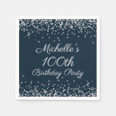 Navy Blue Silver Glitter 100th Birthday Party Servet (Voorkant)
