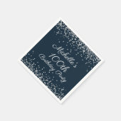 Navy Blue Silver Glitter 100th Birthday Party Servet (Hoek)