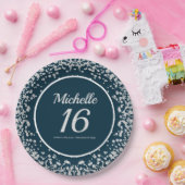 Navy Blue Silver Glitter 16th Birthday Papieren Bordje (Feest)